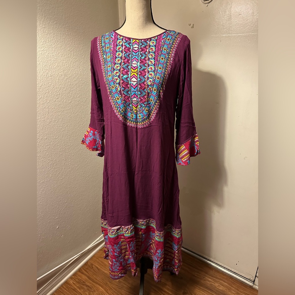 Embroidered Purple Boho Dress